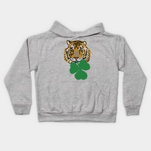 Tiger Biting Shamrock for St Patricks Day Kids Hoodie